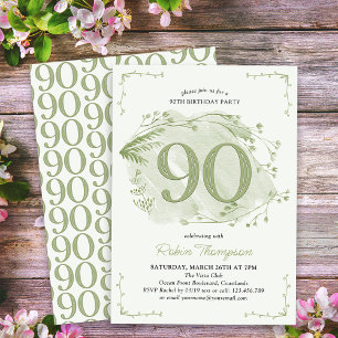 90. Geburtstag Grüne Zarte Wildblume Nummer 90 Einladung