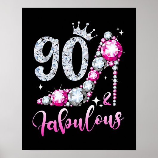 90. Geburtstag High Heel Shoes Crown Diamond Poster (Vorne)