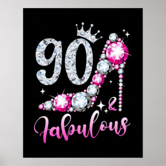 90. Geburtstag High Heel Shoes Crown Diamond Poster