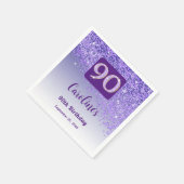 90. Geburtstag Hübscher Lila Glitzer Serviette (Ecke)