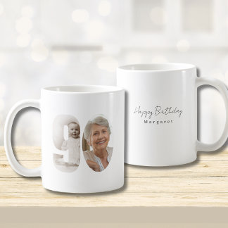 90. Geburtstag Individuelle Zwei-Foto-Kaffeetasse Kaffeetasse