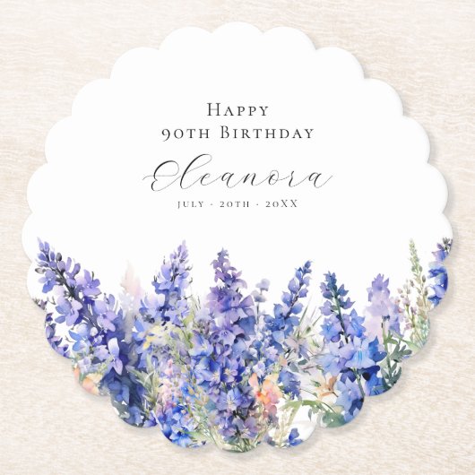 90. Geburtstag Juli Blume Larkspur Custom Untersetzer (Vorderseite)