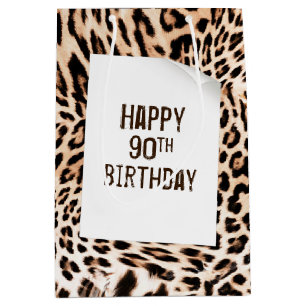 90. Geburtstag Leopard Fur Print Medium Geschenkta Mittlere Geschenktüte