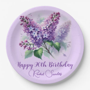 90. Geburtstag Lila Flieder Blumen Frühling Pappteller