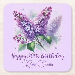 90. Geburtstag Lila Fliederblüten Frühling Rechteckiger Pappuntersetzer