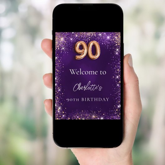 90. Geburtstag lila Glitzern willkommen Poster