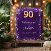 90. Geburtstag lila Glitzern willkommen Poster