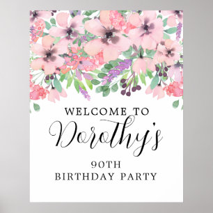 90. Geburtstag Lila rosa Wildblume Begrüßungszeich Poster