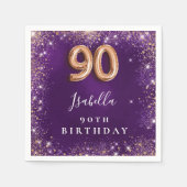 90. Geburtstag lila Rose Goldname Serviette (Vorderseite)