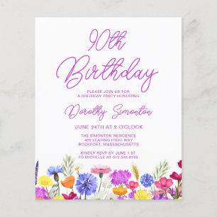 90. Geburtstag Lila Wildblume Einladung