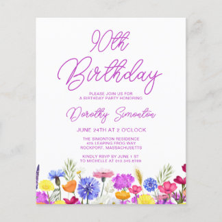 90. Geburtstag Lila Wildblume Einladung
