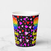 90. Geburtstag: Loving Hearts Pattern, Rainbow 90 Pappbecher (Rechts)
