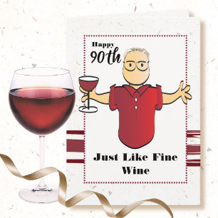 90. Geburtstag Männchen Cartoon Rotwein Lustig Karte