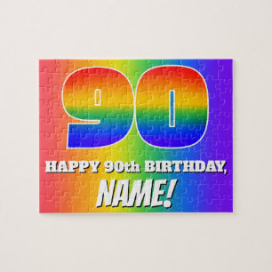 90. Geburtstag — mehrfarbiges Regenbogenmuster "90 Puzzle