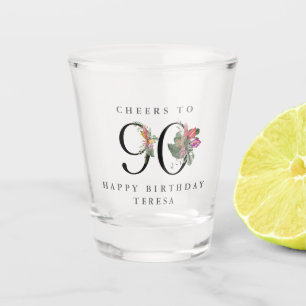 90. Geburtstag mit dem Namen Tropical Floral Schnapsglas