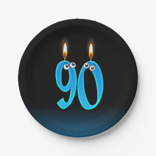 90. Geburtstag mit hellen Kerzenzahlen Pappteller