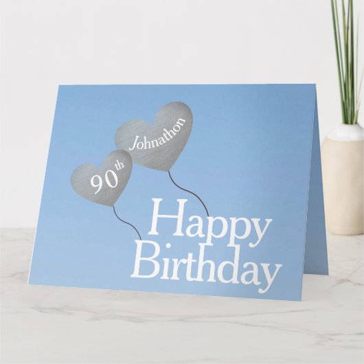 90. Geburtstag mit Silberballons im Himmel groß Karte (Vorderseite)