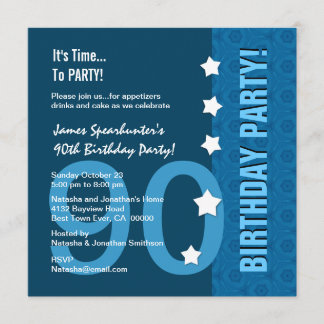 90. Geburtstag Modern Hues of Blue Funny D90B Einladung