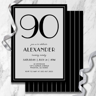 90. Geburtstag Modern Minimalist Herren Schwarz Gr Einladung