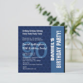 90. Geburtstag Modernes Muster in Blauer W333 Einladung (Stehend Vorderseite)