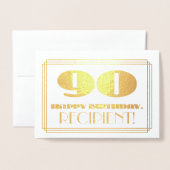 90. Geburtstag; Name + Art Deco Inspiriert Look "9 Folienkarte (Vorderseite mit Umschlag)