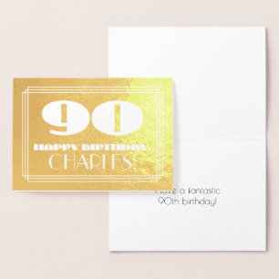 90. Geburtstag: Name + Art Deco inspiriertes Ausse Folienkarte