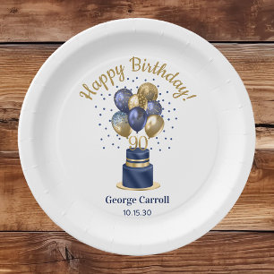 90. Geburtstag Navy Blau Ballon Torte Pappteller