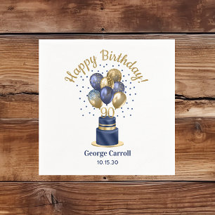 90. Geburtstag Navy Blau Ballon Torte Serviette