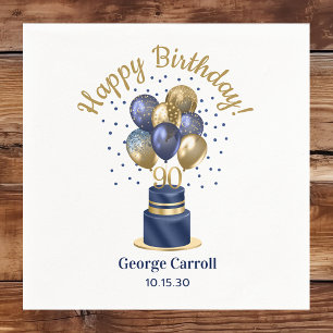 90. Geburtstag Navy Blau Ballon Torte Serviette