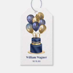 90. Geburtstag Navy Blau Torte Geschenkanhänger