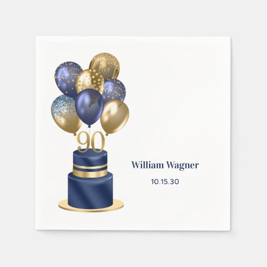 90. Geburtstag Navy Blue Balloon Cake Serviette (Vorderseite)