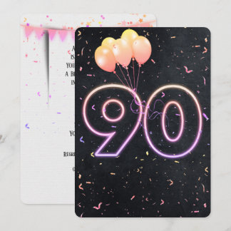 90. Geburtstag Neon Sign auf schwarze Einladung