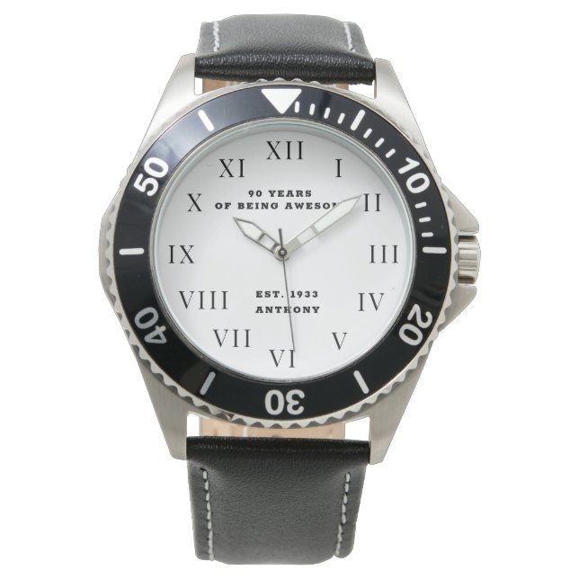 90. Geburtstag Neunzig Schwarz Vintag Funny Armbanduhr (Vorderseite)