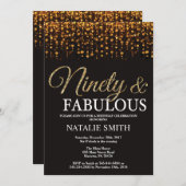 90. Geburtstag Neunzig und fabelhafter Gold Glitze Einladung (Vorne/Hinten)