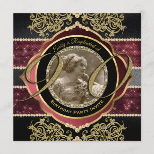 90. Geburtstag Neunzigste Gold Ruby Gems Foto Fram Einladung