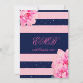 90. Geburtstag Neunzigste Rose Navy Pink Monogram Einladung (Rückseite)