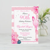90. Geburtstag Ninetieth Flamingo Pink Monogramm Einladung (Stehend Vorderseite)