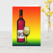 90. Geburtstag oder Jubiläum : Weinflasche & Glas Karte (Gelbe Blume)