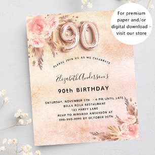 90. Geburtstag Pampas Gras Rose Einladung Flyer