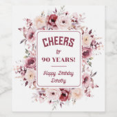 90. Geburtstag Personalisiert Burgund Pink Pink Fl Weinetikett (Einzelnes Label)
