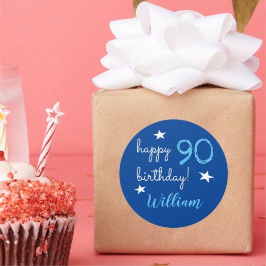 90. Geburtstag Personalisierte blaue Stickers (Party)