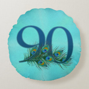 90. Geburtstag Pfauenfeder Zahl Rundes Kissen