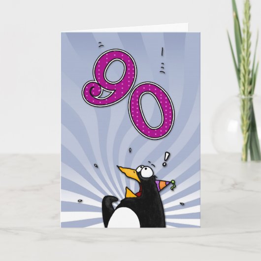 90. Geburtstag - Pinguin-Überraschungskarte Karte (Vorderseite)