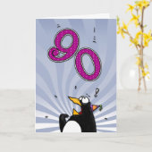 90. Geburtstag - Pinguin-Überraschungskarte Karte (Gelbe Blume)