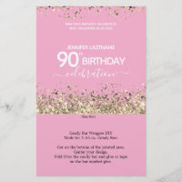 90. Geburtstag Pink Glitzer Candy Bar Wrapper