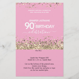90. Geburtstag Pink Glitzer Candy Bar Wrapper