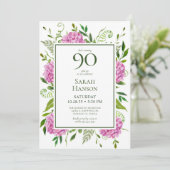 90. Geburtstag Pink Hydrangeas Card Anfrage Einladung (Stehend Vorderseite)