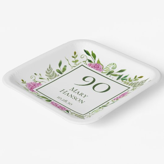 90. Geburtstag Pink Hydrangeas Pappteller (Gewinkelt)