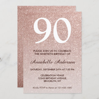 90. Geburtstag Pink Rose Gold Glitzer Sparkle Ombr Einladung