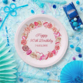 90. Geburtstag Pink Roses Wirbles Herz Pappteller (Party)